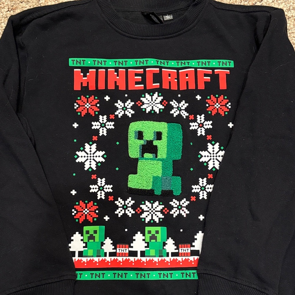 Black Sweatshirt with Green Creeper Minecraft Design